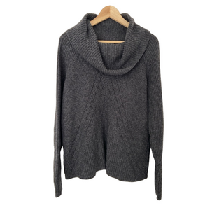 ANN TAYLOR GREY COTTON WOOL CASHMERE NYLON BLEND COWL NECK SWEATER, LARGE